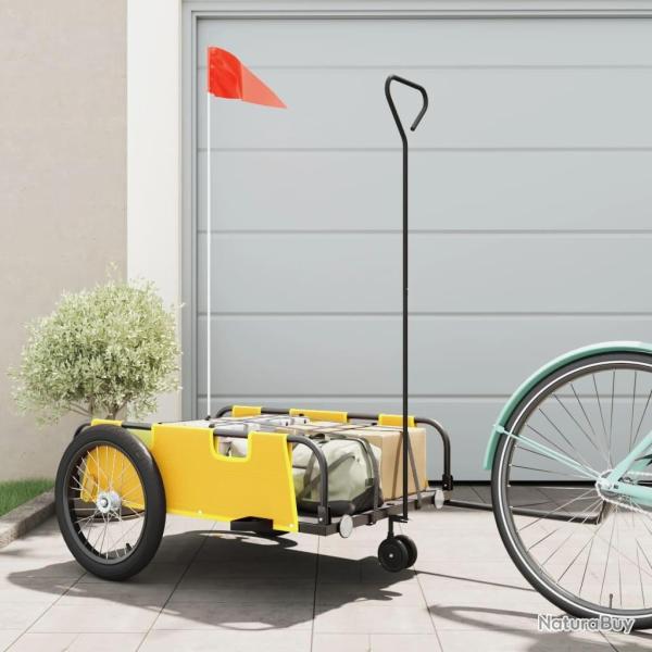 Remorque de vlo jaune et noir tissu oxford et fer alsavelo
