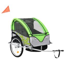 Remorque de v&eacute;lo et poussette 2-en-1 vert et gris
