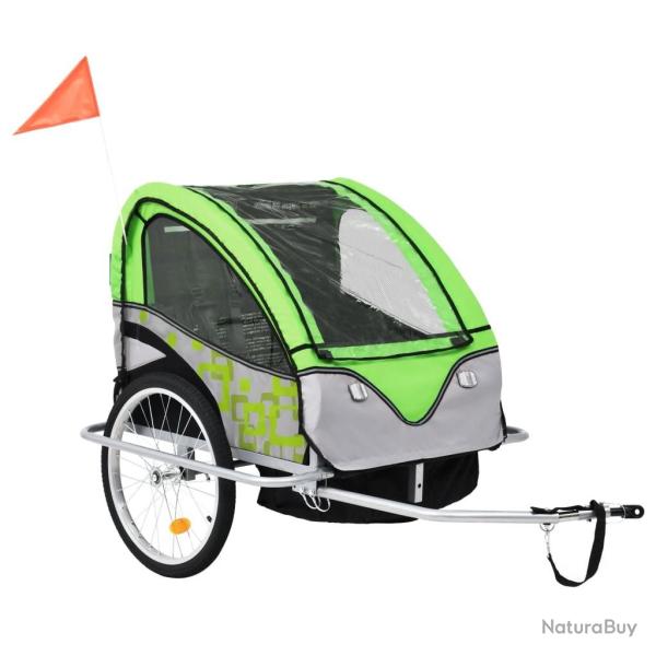 Remorque de v�lo et poussette 2-en-1 vert et gris