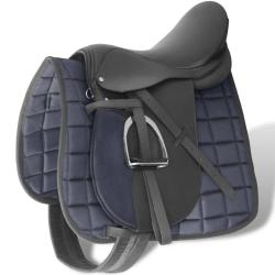 Set de selle &eacute;quitation 17,5" en cuir v&eacute;ritable 12 cm 5 en 1 noir alsavelo