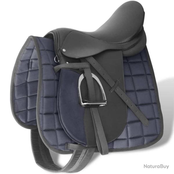 Set de selle �quitation 17,5" en cuir v�ritable 12 cm 5 en 1 noir alsavelo