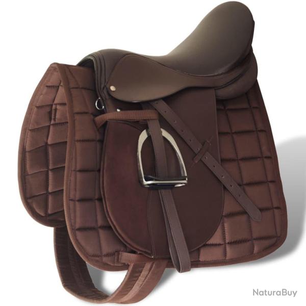 Set de selle �quitation 17,5" en cuir v�ritable 18 cm 5 en 1 brun