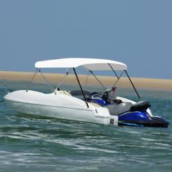 Auvent bimini &agrave; 4 arceaux Blanc 243x(230-244)x137 cm