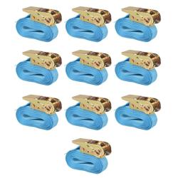 Sangle d'arrimage &agrave; cliquet 10 pcs 0,8 tonne 4 m x 25 mm Bleu