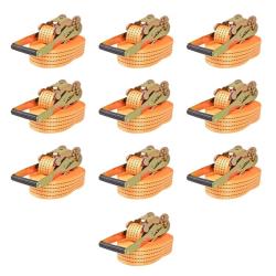 Sangle d'arrimage &agrave; cliquet 10 pcs 2 tonnes 8 m x 50 mm Orange