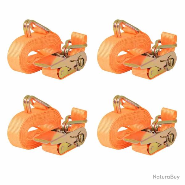 Sangle d'arrimage � cliquet 4 pcs 0,4 tonne 6 m x 25 mm Orange