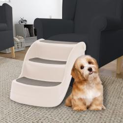 Escalier pliable 3 marches pour chien Cr&egrave;me 50x38x38 cm alsavelo