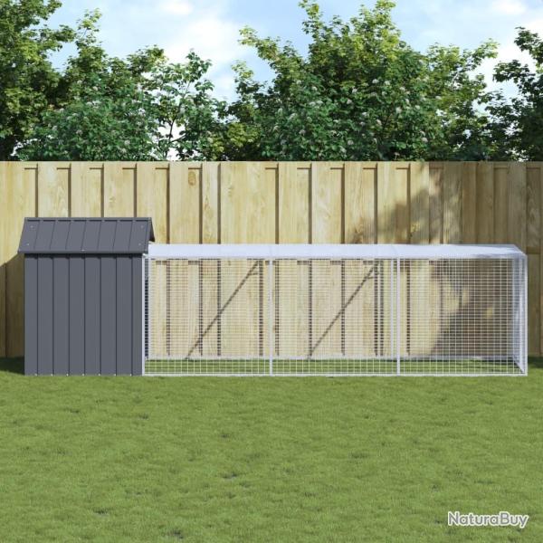 Poulailler avec cour anthracite 117x405x123 cm acier galvanis�