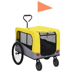 Remorque de v&eacute;lo pour chiens et poussette 2-en-1 jaune et gris