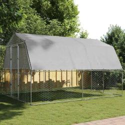 Cage &agrave; poules avec toit et porte argent&eacute; acier galvanis&eacute;