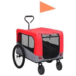 Remorque de v&eacute;lo pour chiens et poussette 2-en-1 rouge et gris
