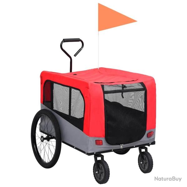 Remorque de v�lo pour chiens et poussette 2-en-1 rouge et gris