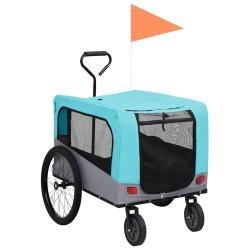 Remorque de v&eacute;lo pour chiens et poussette 2-en-1 bleu et gris