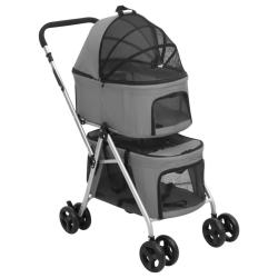 Poussette pour chien pliante &agrave; 2 niveaux Gris 83x48x97 cm