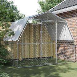 Cage &agrave; poules avec toit et porte argent&eacute; acier galvanis&eacute;