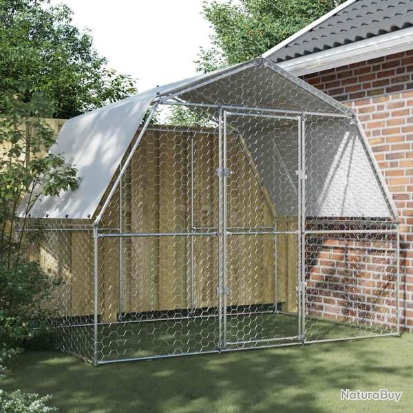 Cage � poules avec toit et porte argent� acier galvanis�