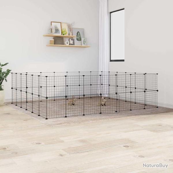 Cage animaux de compagnie � 52 panneaux et porte Noir 35x35 cm alsavelo