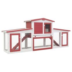 Clapier large d'ext&eacute;rieur Rouge et blanc 204x45x85 cm Bois