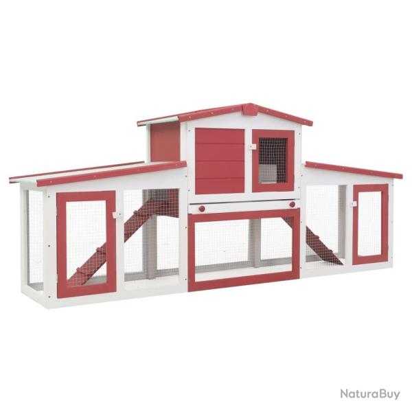 Clapier large d'ext�rieur Rouge et blanc 204x45x85 cm Bois