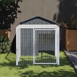 Poulailler avec cour anthracite 117x201x123 cm acier galvanis&eacute;