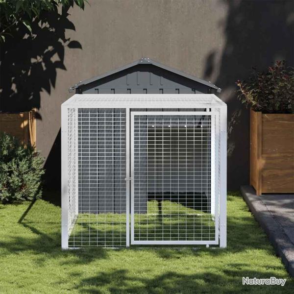 Poulailler avec cour anthracite 117x201x123 cm acier galvanis�