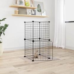 Cage animaux de compagnie &agrave; 8 panneaux et porte Noir 35x35 cm