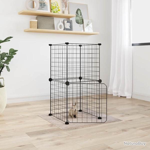 Cage animaux de compagnie � 8 panneaux et porte Noir 35x35 cm