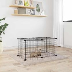 Cage animaux de compagnie &agrave; 8 panneaux et porte Noir 35x35 cm