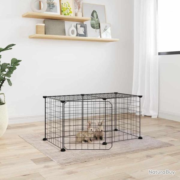 Cage animaux de compagnie � 8 panneaux et porte Noir 35x35 cm