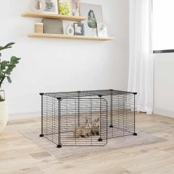 Cage animaux de compagnie &agrave; 8 panneaux et porte Noir 35x35 cm