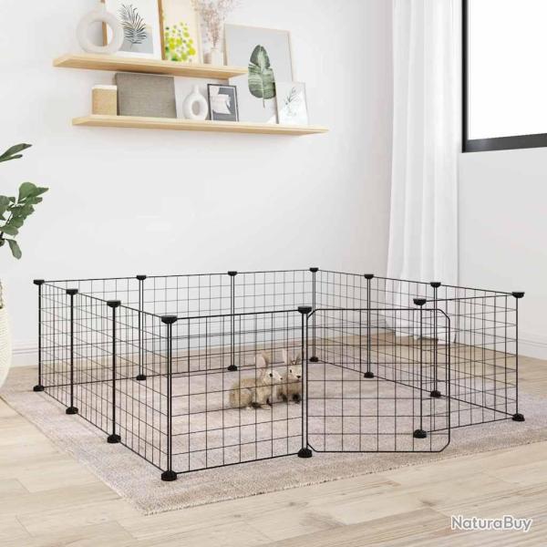 Cage animaux de compagnie � 12 panneaux et porte Noir 35x35 cm