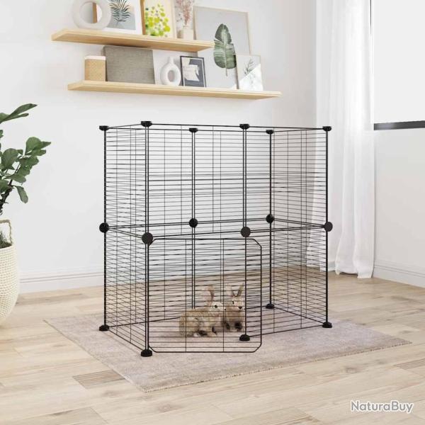 Cage animaux de compagnie � 12 panneaux et porte Noir 35x35 cm