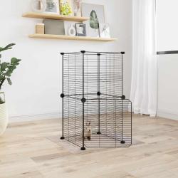 Cage animaux de compagnie &agrave; 8 panneaux et porte Noir 35x35 cm