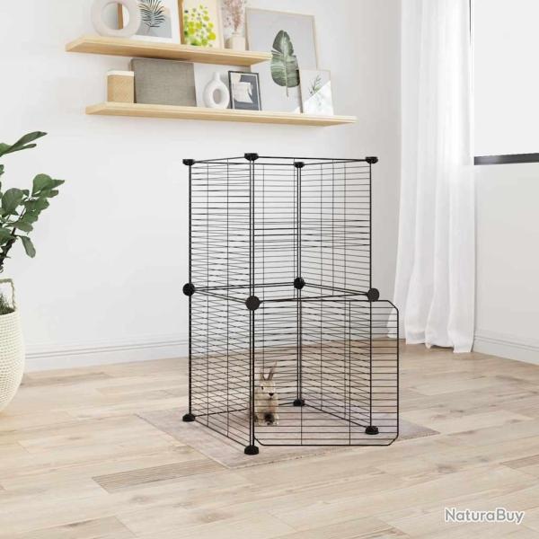 Cage animaux de compagnie � 8 panneaux et porte Noir 35x35 cm