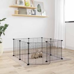 Cage pour animaux de compagnie &agrave; 8 panneaux avec porte, noire, 70 x 70 x 35 cm, acier