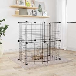Cage animaux de compagnie &agrave; 12 panneaux et porte Noir 35x35 cm