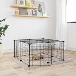 Cage animaux de compagnie &agrave; 12 panneaux et porte Noir 35x35 cm