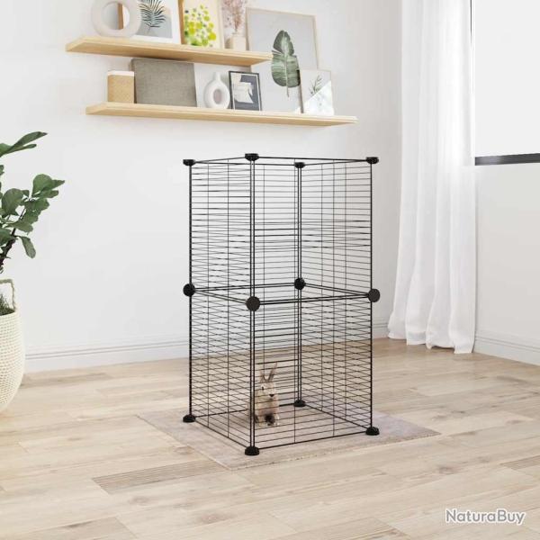 Cage animaux de compagnie � 8 panneaux Noir 35x35 cm Acier alsavelo