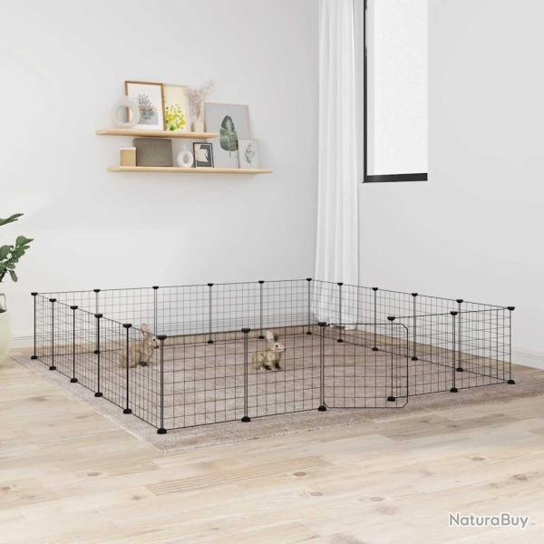 Cage animaux de compagnie � 20 panneaux et porte Noir 35x35 cm