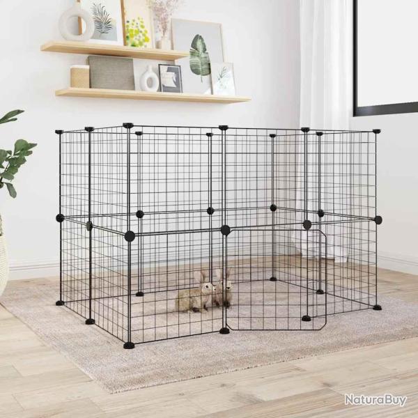 Cage animaux de compagnie � 20 panneaux et porte Noir 35x35 cm