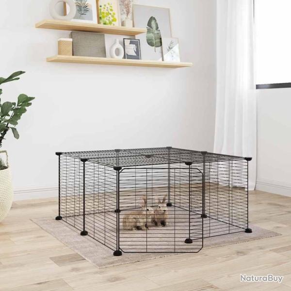 Cage animaux de compagnie � 12 panneaux et porte Noir 35x35 cm