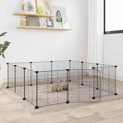 Cage animaux de compagnie &agrave; 12 panneaux et porte Noir 35x35 cm