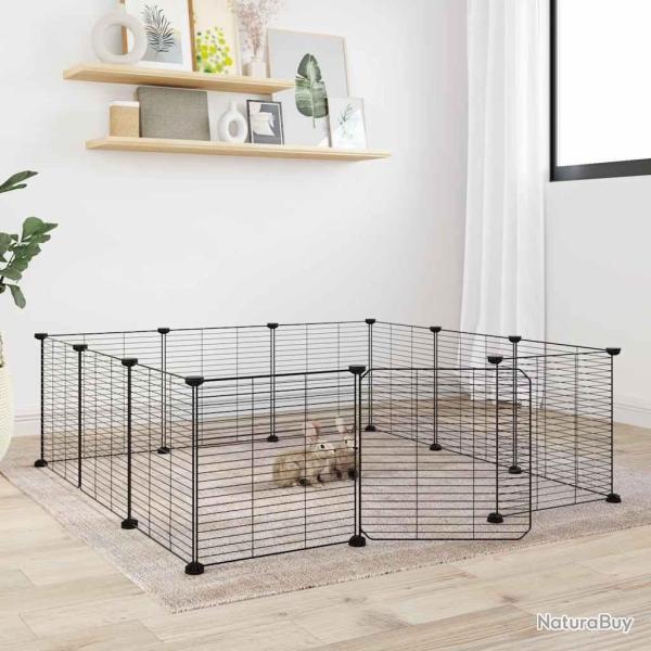 Cage animaux de compagnie � 12 panneaux et porte Noir 35x35 cm