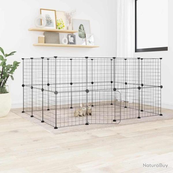 Cage animaux de compagnie � 28 panneaux et porte Noir 35x35 cm