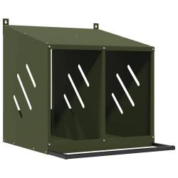 Nichoir &agrave; poules avec 2 compartiments vert olive m&eacute;tal
