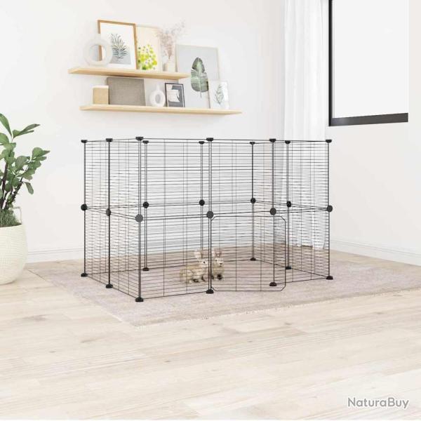 Cage animaux de compagnie � 20 panneaux et porte Noir 35x35 cm