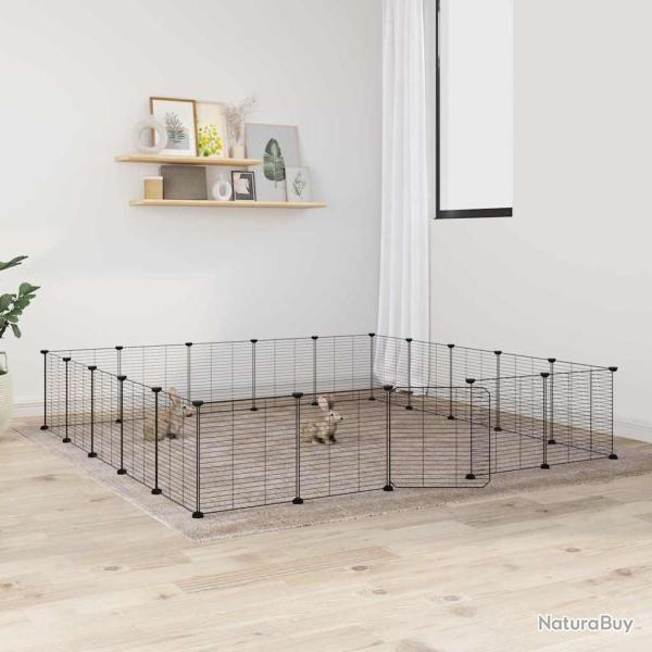Cage animaux de compagnie � 20 panneaux et porte Noir 35x35 cm