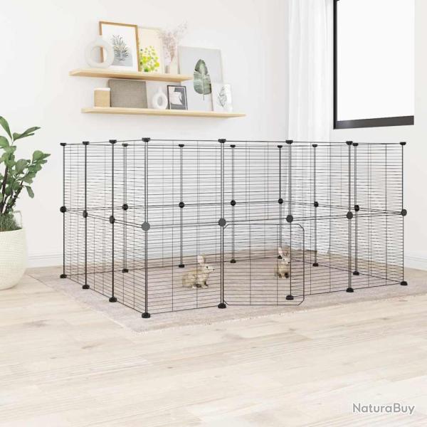 Cage animaux de compagnie � 28 panneaux et porte Noir 35x35 cm