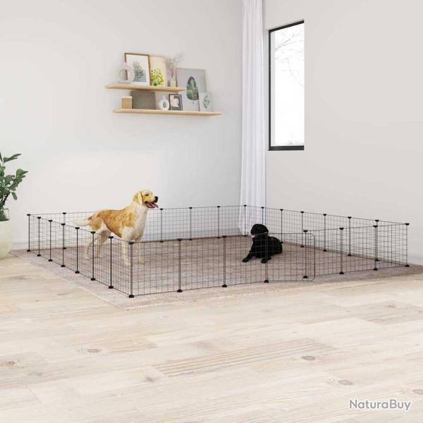 Cage animaux de compagnie � 28 panneaux et porte Noir 35x35 cm