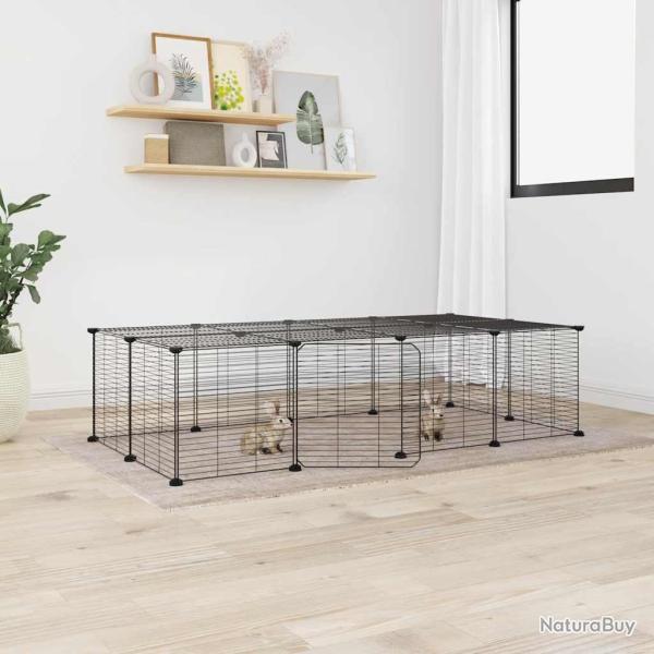 Cage animaux de compagnie � 20 panneaux et porte Noir 35x35 cm